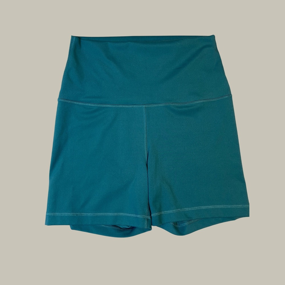 Yogalicious Lux Everyday 5 Inch High Waisted Teal Athletic Biker Shorts Womens L